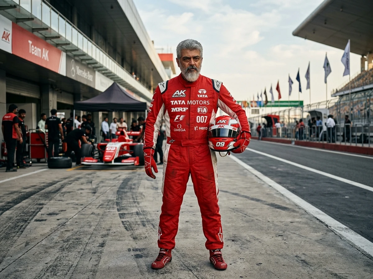 Ajith in casual clothes walking through paddock